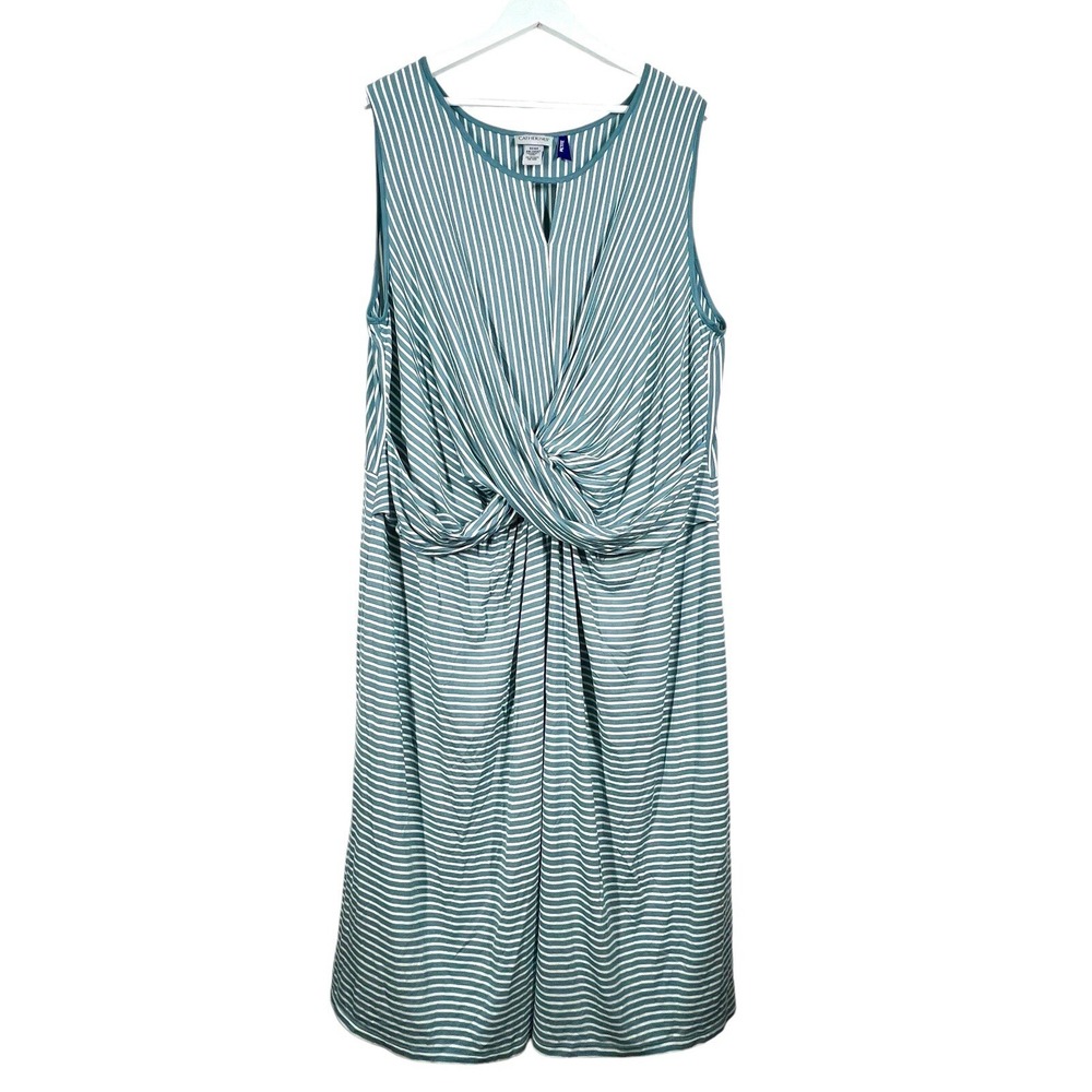 Catherines Maxi Dress Plus Size 3X Petite Striped Blue White Twist Waist Front